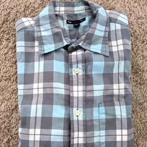 Gap Gray Aqua Plaid Button Down Shirt M